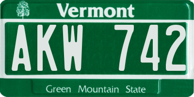 VT license plate AKW742
