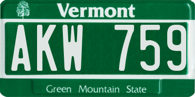 VT license plate AKW759