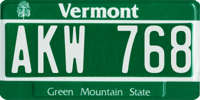 VT license plate AKW768