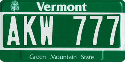 VT license plate AKW777