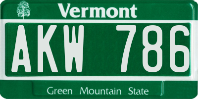VT license plate AKW786
