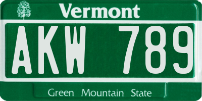 VT license plate AKW789