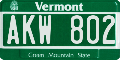 VT license plate AKW802