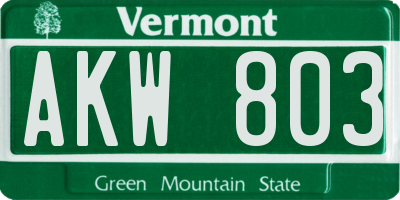 VT license plate AKW803