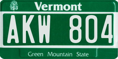 VT license plate AKW804