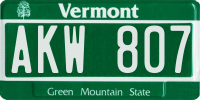 VT license plate AKW807