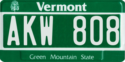 VT license plate AKW808
