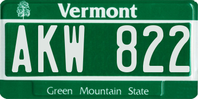 VT license plate AKW822