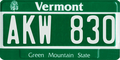 VT license plate AKW830