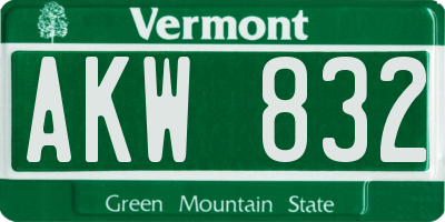 VT license plate AKW832