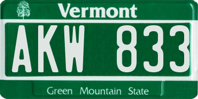 VT license plate AKW833