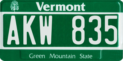 VT license plate AKW835