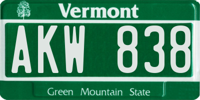 VT license plate AKW838