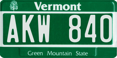 VT license plate AKW840