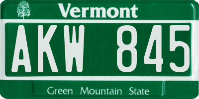 VT license plate AKW845