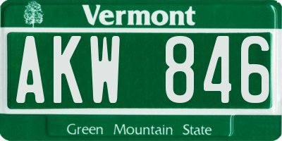 VT license plate AKW846