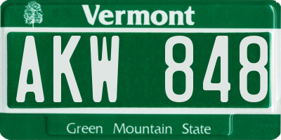 VT license plate AKW848
