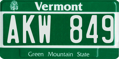 VT license plate AKW849