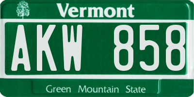 VT license plate AKW858