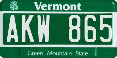 VT license plate AKW865