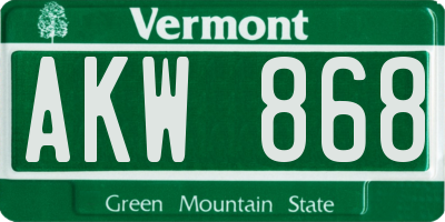 VT license plate AKW868