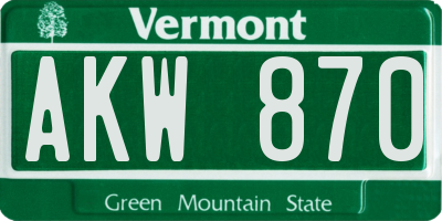VT license plate AKW870