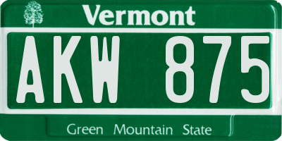 VT license plate AKW875