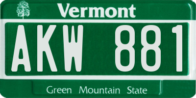 VT license plate AKW881