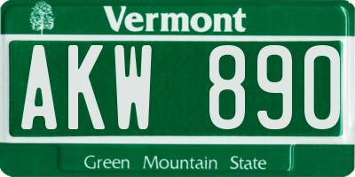 VT license plate AKW890