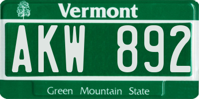 VT license plate AKW892