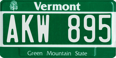 VT license plate AKW895