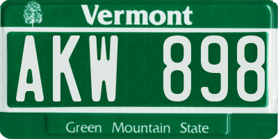 VT license plate AKW898