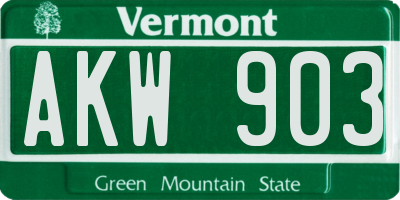 VT license plate AKW903