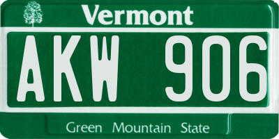 VT license plate AKW906
