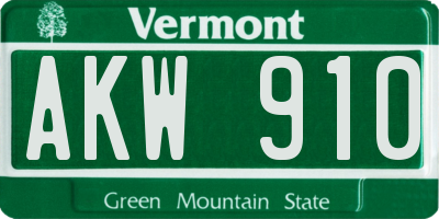 VT license plate AKW910