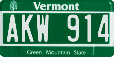 VT license plate AKW914