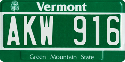 VT license plate AKW916