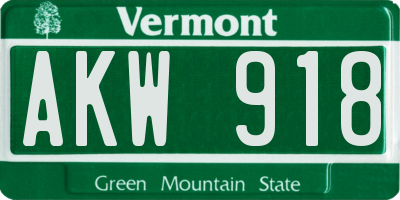 VT license plate AKW918