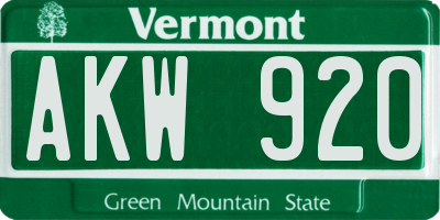 VT license plate AKW920