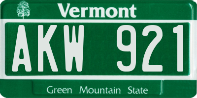 VT license plate AKW921