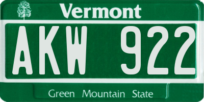 VT license plate AKW922