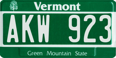 VT license plate AKW923