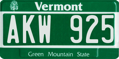 VT license plate AKW925