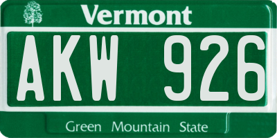 VT license plate AKW926