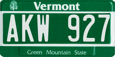 VT license plate AKW927