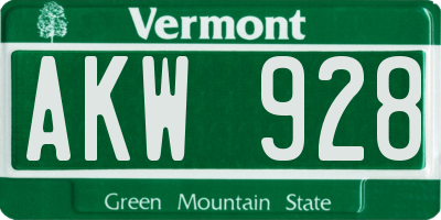 VT license plate AKW928
