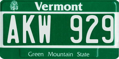 VT license plate AKW929