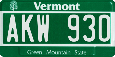 VT license plate AKW930