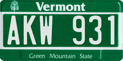 VT license plate AKW931