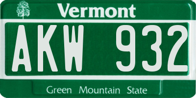 VT license plate AKW932
